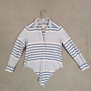 VINEYARD VINES WOMENS STRIPED TIE FRONT SHIRT SIZE 2 BLUE WHITE STRIPES